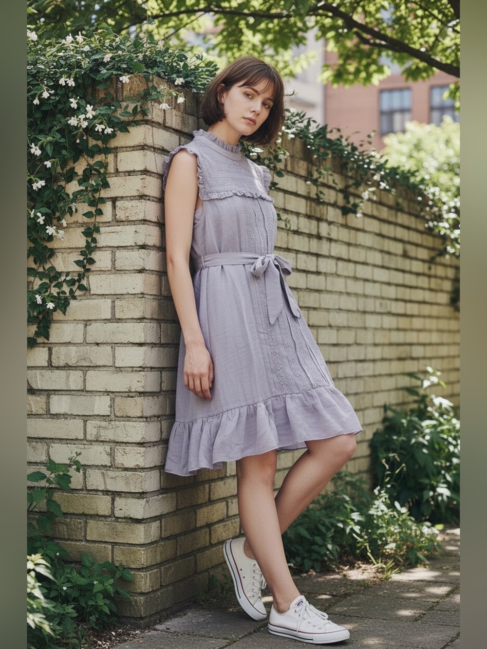 NWT Dance & Marvel Lavender Ruffle-Trim Sleeveless Dress with Waist Tie Sz SMALL